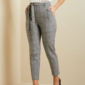 RW&CO grey plaid dress pants tie belt size 0